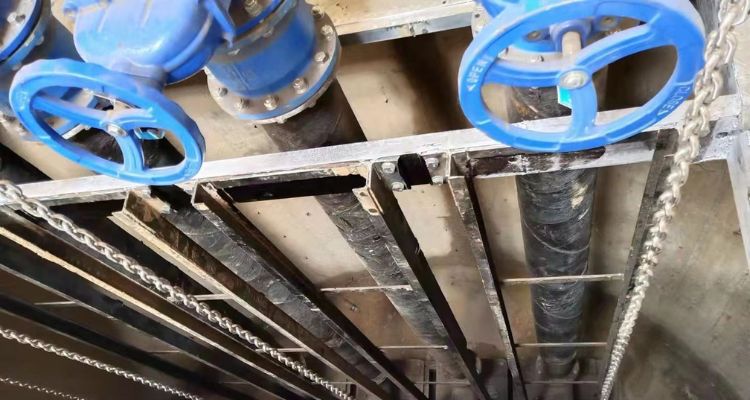 pipes and valves of FPR sewage lifting station